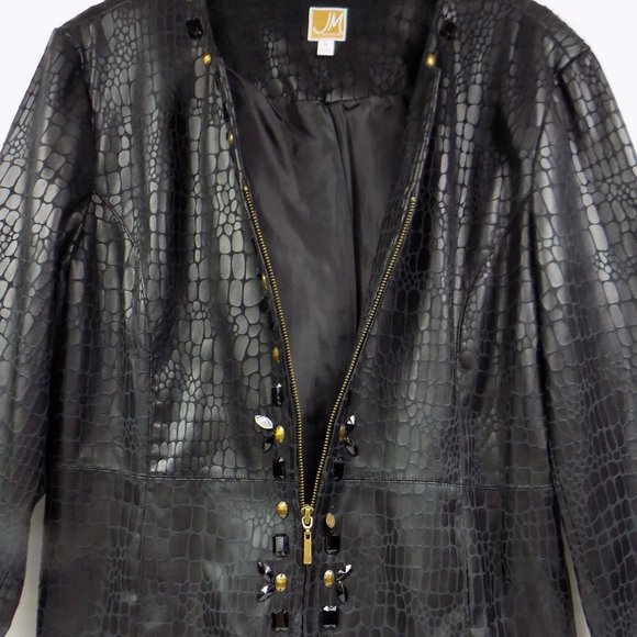 JM Collection Faux Leather Snakeskin Embellished Jacket Size XL NWT - Picture 5 of 8